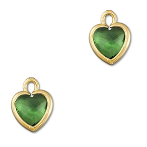 Colgantes de cristal coraz&oacute;n Verde-dorado