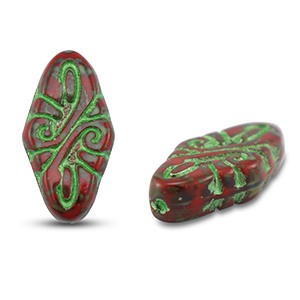 Abalorios Checos arabesque 19x9mm Rojo-verde