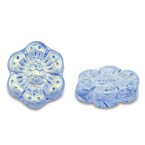 Abalorios Checos boho flower 14mm Transparente azul-cubierta AB