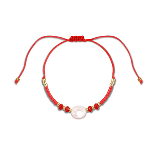 Pulsera tobillera trendy abalorios mixtas Rojo-blanco-dorado