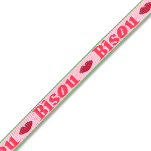 BY31&reg; Cinta con texto lineas"Bisou" Rosa-rojo-verde oscuro