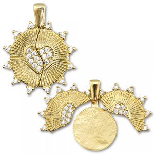 Colgantes de lat&oacute;n Eco-brass&reg; medall&oacute;n zirconia redondos con coraz&oacute;n / redondos Dorado