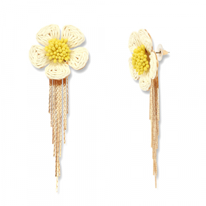 Pendientes rafia trendy flor Blancuzco-amarillo-dordao