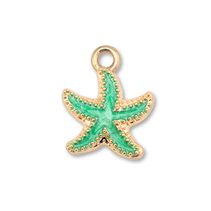 Colgantes met&aacute;licos esmalte estrella de mar Dorado-verde oc&eacute;ano