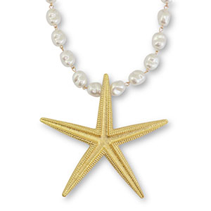 Collares llamativos Imitaci&oacute;n de perlas con estrella de mar Blanco-dorado