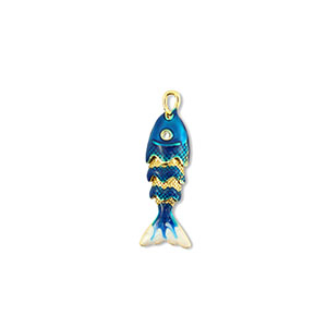 Colgantes de lat&oacute;n Eco-brass&reg; pez Dorado-azul oscuro-blanco