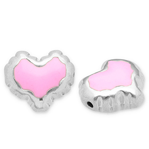 Abalorios Acero Inox coraz&oacute;n Plateado-rosa