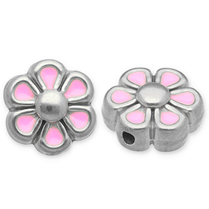 Abalorios Acero Inox flor Plateado-rosa claro-blanco