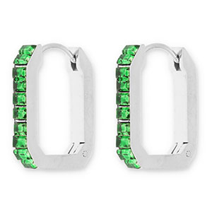 Pendientes Acero Inox criollas rect&aacute;ngulo con strass Plateado-verde