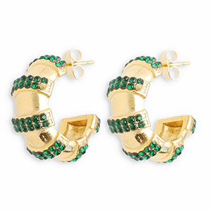 Pendientes Acero Inox con strass Dorado-verde oscuro