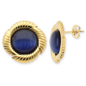 Pendientes Acero Inox redondos espiral Dorado-azul oscuro