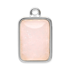 Colgantes Acero Inox piedra natural rect&aacute;ngulo Plateado-rosado