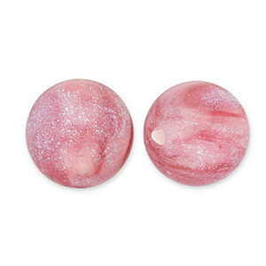 Abalorios acr&iacute;licos con glitter 8 mm Rosa-turquesa