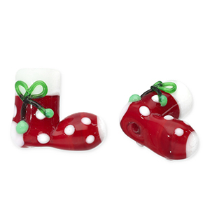 Abalorios de vidrio calcet&iacute;n de navidad Rojo-blanco