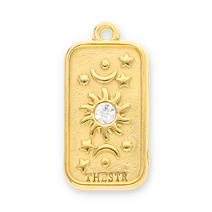 Colgantes Acero Inox sol, luna y estrellas con strass Dorado-transparente