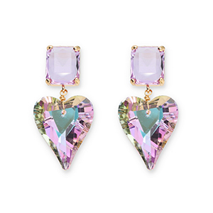 Pendientes de Cristal rect&aacute;ngulo-coraz&oacute;n Lavanda-multicolor cubierta AB