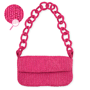 Bolso de mano con abalorios de vidrio Fucsia