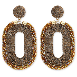 Pendientes trendy con abalorios de vidrio &oacute;valo Marr&oacute;n dorado-cubierta AB