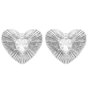 Pendientes Acero Inox coraz&oacute;n Plateado-cristal