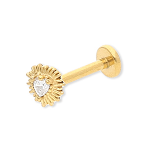 Piercing oreja Acero Inox coraz&oacute;n con strass Dorado-cristal