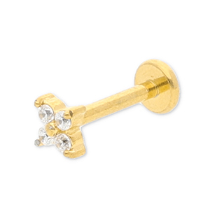 Piercing oreja Acero Inox flor con strass Dorado-cristal