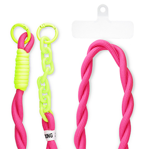 Cord&oacute;n para m&oacute;vil trendy incl. parche de sujeci&oacute;n Rosa oscuro-amarillo ne&oacute;n