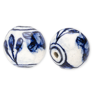 Abalorios de cer&aacute;mica 18mm con tulip&aacute;n Blancuzco-azul Delfts