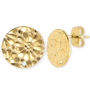 Fornituras acero inox pendientes redondos con flor con anilla Dorado