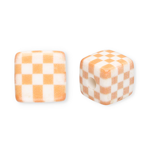Abalorios acr&iacute;licos cuadrado con cubitos Naranja claro-blanco
