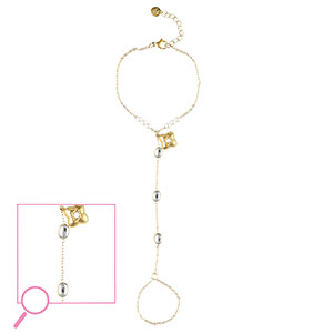 Pulseras anillo Acero Inox flor Dorado-cristal-blanco