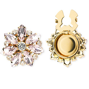 Metal TQ lat&oacute;n cubrebotones flor Dorado-rosa claro-cristal