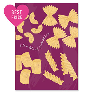 BY31&reg; Tarjetas para joyer&iacute;a "Life is full of pasta-bilities" Magenta p&uacute;rpura-amarillo