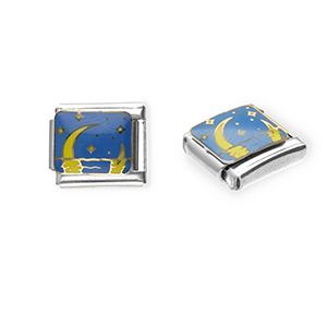Acero Inox link-eslab&oacute;n para pulsera italiana con dijes Acero Inox luna y estrellas Plateado-azul-amarillo