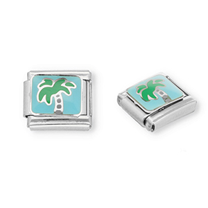 Acero Inox link-eslab&oacute;n para pulsera italiana con dijes Acero Inox palmera Plateado-azul claro-verde
