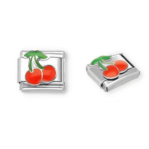 Acero Inox link-eslab&oacute;n para pulsera italiana con dijes Acero Inox cerezas Plateado-rojo-verde