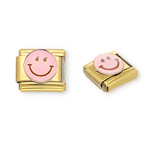 Acero Inox link-eslab&oacute;n para pulsera italiana con dijes Acero Inox smiley Dorado-rosa claro-p&uacute;rpura