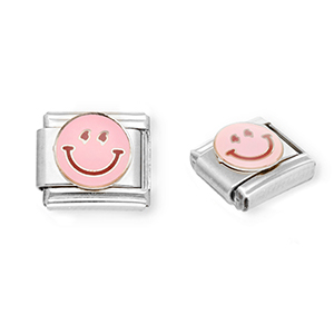 Acero Inox link-eslab&oacute;n para pulsera italiana con dijes Acero Inox smiley Plateado-rosa claro-p&uacute;rpura