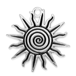 Colgantes met&aacute;licos sol con espiral Plateado-negro