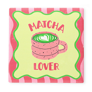 BY31&reg; Azulejo decorativo con frase "Matcha lover" Verde-rosa-blanco-negro