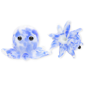 Abalorios de vidrio a mano pulpo Azul-blanco
