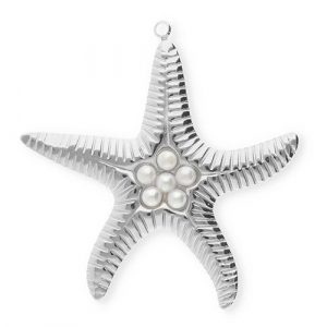 Colgantes Acero Inox estrella de mar con imitaci&oacute;n de perlas Plateado-blanco