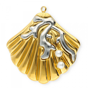 Colgantes Acero Inox concha con imitaci&oacute;n de perlas Dorado-plateado-blanco