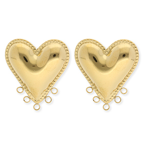 BY31&reg; Fornituras Acero Inox pendientes coraz&oacute;n con 5 anillas Dorado