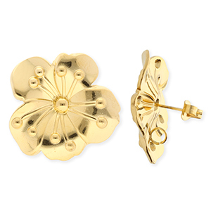 BY31&reg; Fornituras Acero Inox pendientes flor con anilla Dorado