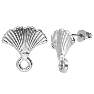 Fornituras Acero Inox pendientes abanico con anilla Plateado