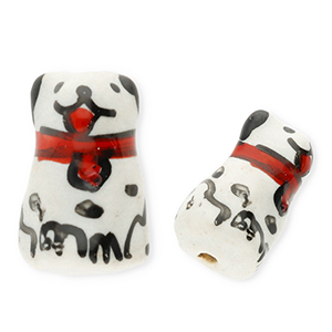 Abalorios de cer&aacute;mica perro Blanco-rojo-negro