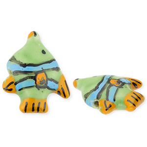 Abalorios de cer&aacute;mica pez Verde-naranja-azul-negro