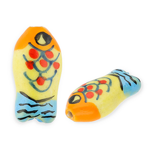 Abalorios de cer&aacute;mica pez Amarillo-naranja-azul-rojo-negro