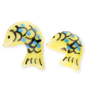 Abalorios de cer&aacute;mica pez Amarillo-azul-negro