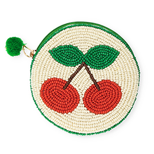 Monedero peque&ntilde;os redondos con cerezas Blancuzco-verde-marr&oacute;n-rojo